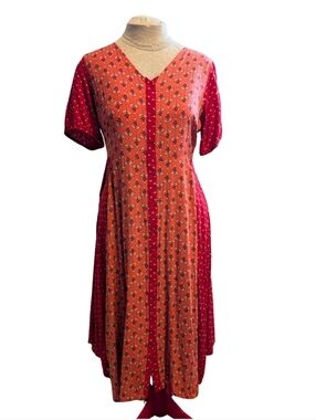 Sharagano Sz14 Buttoned Handkerchief Style Flowy Midi Dress EUC